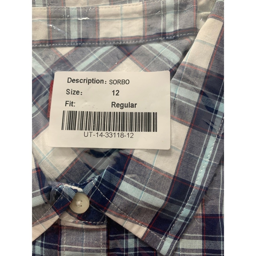 UNTUCKit Sorbo Womens Plaid Button Down Shirt Size 12 Regular Navy Blue White - Picture 9 of 11